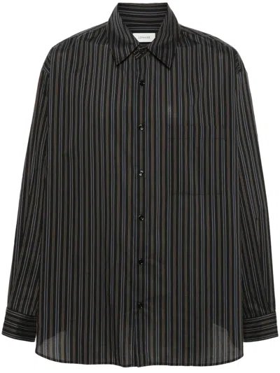 Lemaire Long-sleeved Striped Shirt In Brown