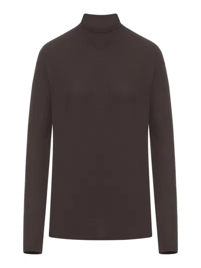 Lemaire Long Sleeved Top With Scarf Detail In Brown