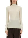 Lemaire Long-sleeved Top With Semi-sheer Texture And Draped Back Detail In White