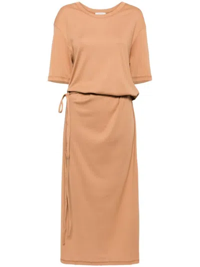 Lemaire Long T-shirt Dress With Belt In Brown