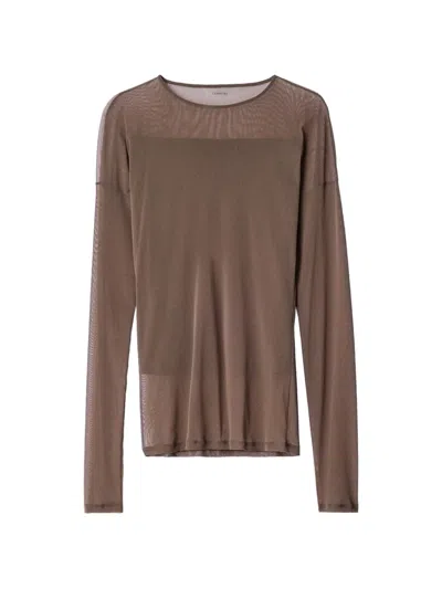 Lemaire Long-sleeve Ballerina-style Top In Mesh Jersey In Brown