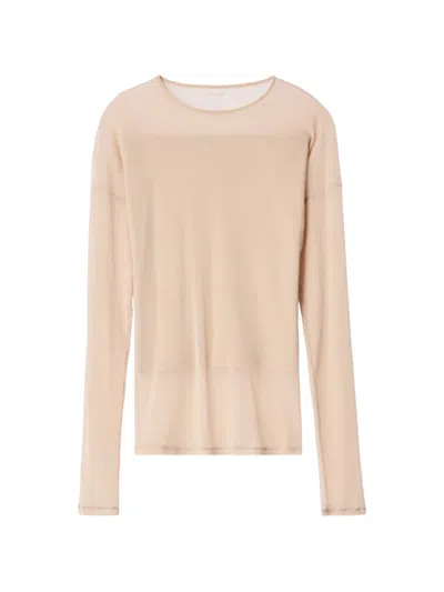 Lemaire Long-sleeve Ballerina-style Top In Mesh Jersey In Neutral