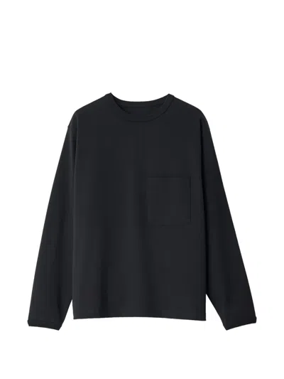 Lemaire Long-sleeve Boxy T-shirt In Compact Cotton Jersey In Black