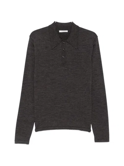 Lemaire Long-sleeve Polo Shirt In Gray