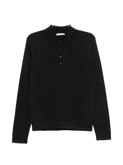 Lemaire Grey Long-sleeve Wool Polo Shirt In Black