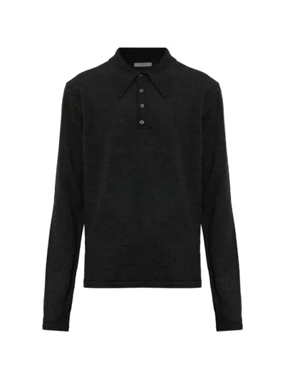Lemaire Long-sleeve Polo Sweater In Black