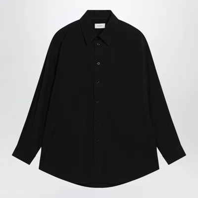 Lemaire Long-sleeve Shirt With Chest Pockets In Black Cotton