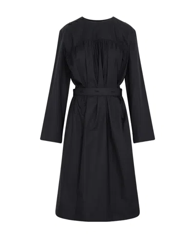 Lemaire Long-sleeved Pleated Midi Dress In Black