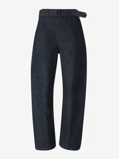 Lemaire Indigo Twisted Belted Jeans In Navy