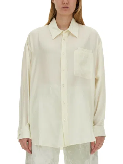 Lemaire Lyocell Long Sleeve Shirt In White