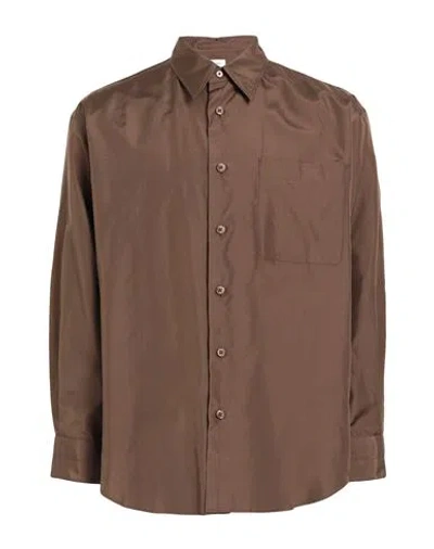 Lemaire Man Shirt Khaki Size Xs Silk In Brown