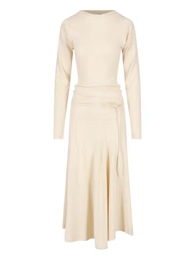 Lemaire Cream Gathered Front Cotton Maxi Dress In Neutral