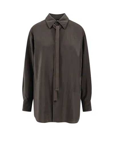 Lemaire Maxi Lenght Shirt With Tie In Brown
