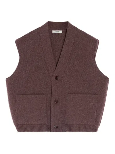 Lemaire Maxi Patch-pocket Sleeveless Cardigan In Brown