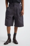 Lemaire Men Cotton Shorts With Maxi Pleats In Gray