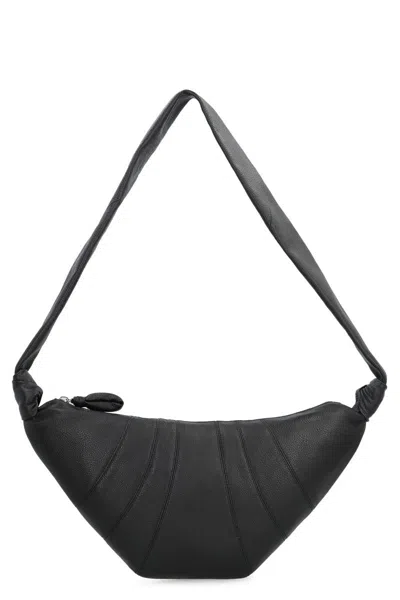 Lemaire Media Croissant Leather Shoulder Bag In Black