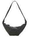 Lemaire Crescent-shaped Black Leather Shoulder Bag With Pleated Detailing In Black