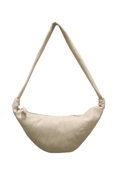 Lemaire Medium Croissant  In Grained Leather Bags In White