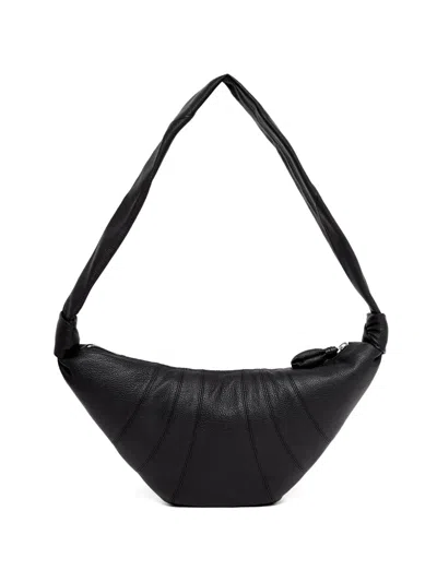 Lemaire Medium Croissant Leather Shoulder Bag In Black