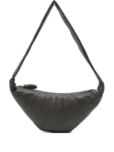 Lemaire Medium Croissant Leather Shoulder Bag In Gray