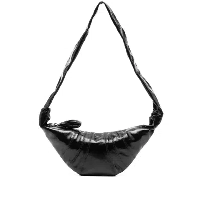 Lemaire Medium Croissant Coated Cotton Crossbody In Black