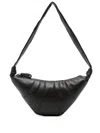 Lemaire Crescent-shaped Black Leather Shoulder Bag With Pleated Detailing In Brown