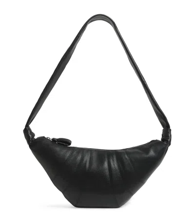 Lemaire Medium Grained Leather Croissant Shoulder Bag In Black