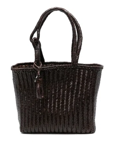 Lemaire Medium Tote Bag With Chevron Pattern In Brown