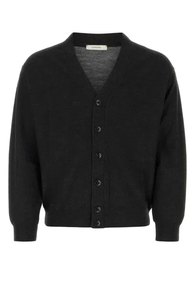 LEMAIRE LEMAIRE MELANGE CHARCOAL WOOL BLEND CARDIGAN
