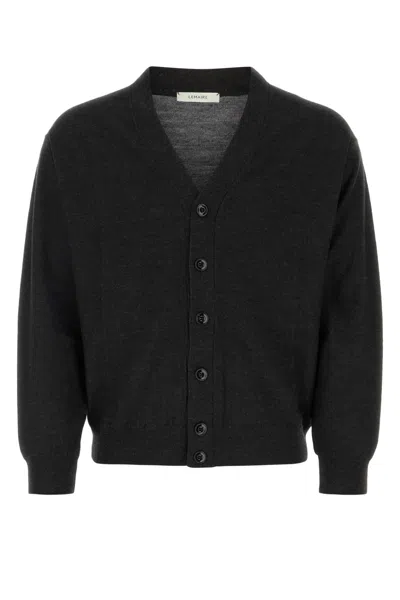 Lemaire Melange Charcoal Wool Blend Cardigan In Black