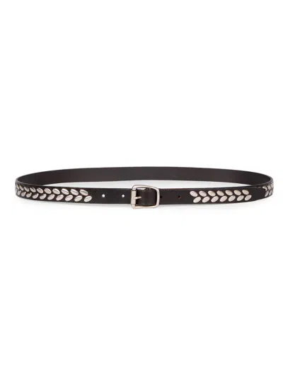 Lemaire Men's Almond Studded Leather Belt In Brown