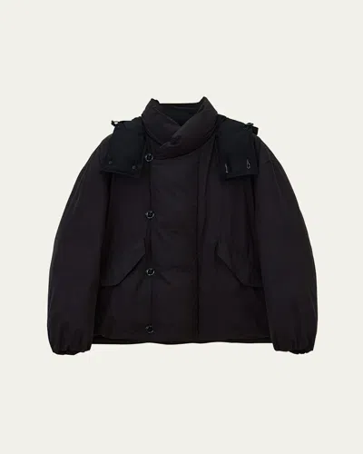 Lemaire Men's Asymmetric Tech Puffer Jacket In Espresso