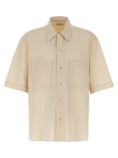 Lemaire Boxy-cropped Short-sleeved Shirt With Dual Chest Pockets In Neutral