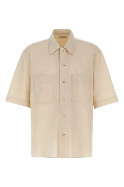 Lemaire Boxy-cropped Short-sleeved Shirt With Dual Chest Pockets In Neutral
