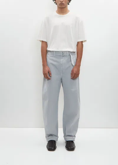 Lemaire Cotton Denim Twisted Belted Pants In Snowy Blue Grey