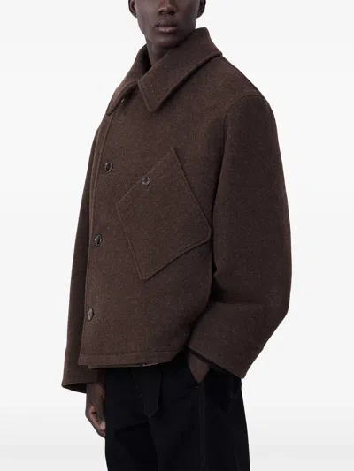 Lemaire Men Dispatch Peacoat In Mu194 Brown Chine