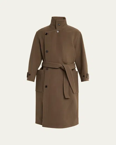 Lemaire Men's Double Wool Wrap Coat In Brown