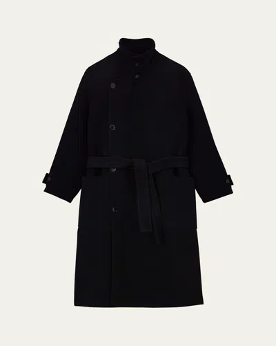 Lemaire Men's Double Wool Wrap Coat In Black