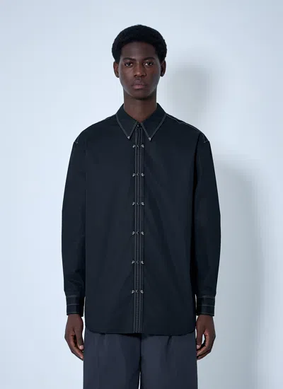 Lemaire Men Embellished Metal Shirt In Blue