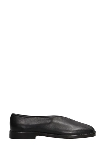 Lemaire Leather Loafer Slipper Round Toe Piping In Black