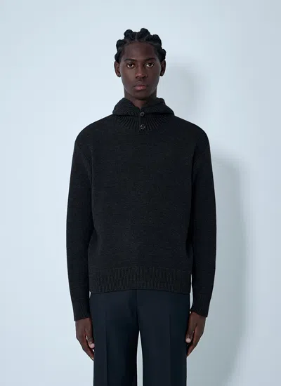 Lemaire Men Knitted Hooded Sweatshirt In Black