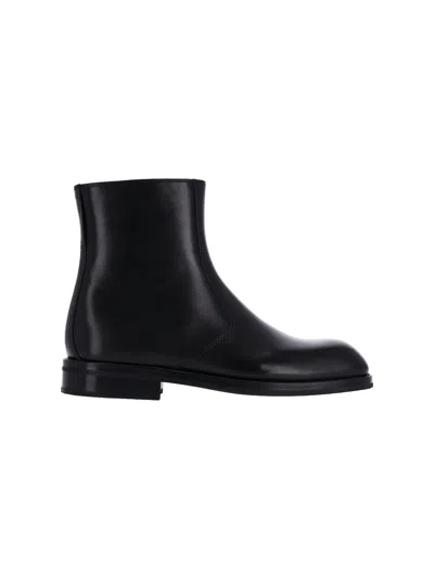 Lemaire Black Smooth Leather Square-toe Ankle Boots