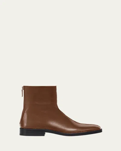 Lemaire Men's Leather Square-toe Ankle Boots In Shiitake