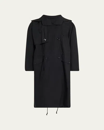 Lemaire Men's Light Hooded Trench Coat In Blue