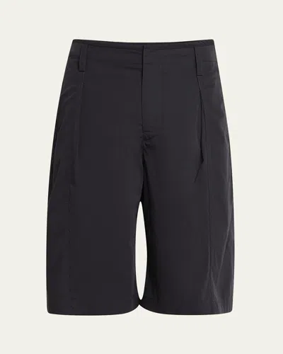 Lemaire Men Cotton Shorts With Maxi Pleats In Gray