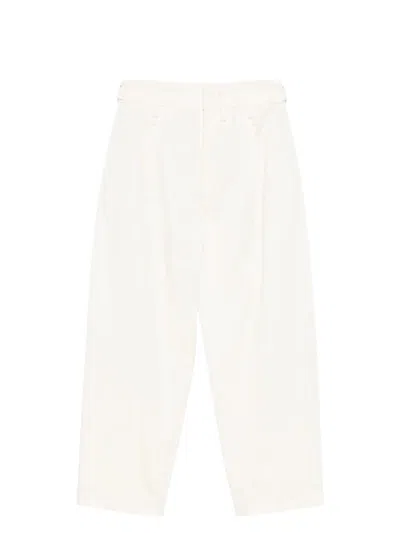 Lemaire Men's Pleated Carrot Pants In White
