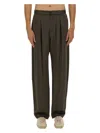 Lemaire Pleated Waistband Trousers With Practical Pockets In Brown