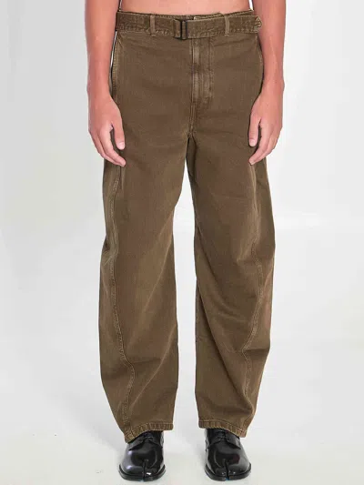 Lemaire Men Twisted Denim Trousers In Green