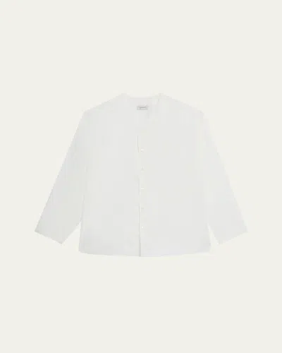 Lemaire Men's V-neck Button-down Shirt In Chalk