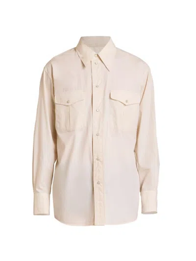 Lemaire Men's Western Snap-button Shirt In Cream
